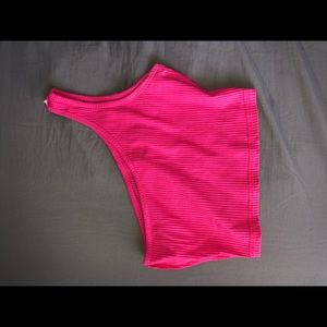 one shoulder hot pink crop top
